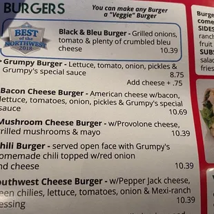 Menu showing what we had