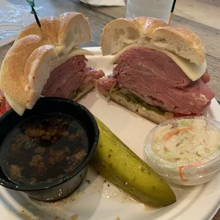 Grumpy's roast beef with hot peppers, provolone and hot au jus. Yum!!