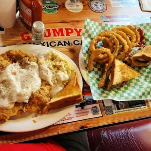 Ultimate Patty Melt and French Fries Hand Breaded Chicken Fried Steak Covered with Cream Gravy