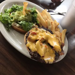 Guacamole Bacon Cheeseburger and French Fries
