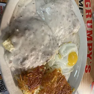 1/2 Order of Biscuit and Seasoned Sausage Gravy with One Egg and Hashbrown