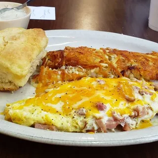 Ham and Cheese Omelet with Hashbrowns