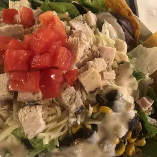 Chicken garbage salad was crispy cold and fresh.