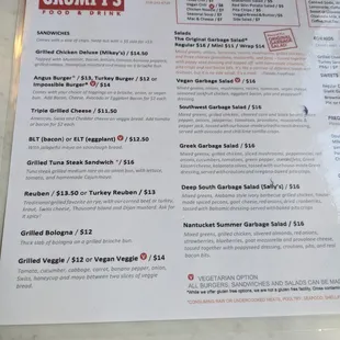 the menu for the restaurant