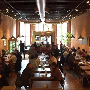 Warm and cozy at the bar with a view of the whole place