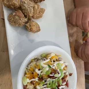 Kids chicken bites and loaded mashed potatoes