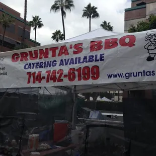 a tent set up for a bbq