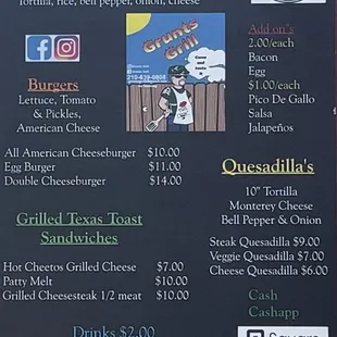 the menu for the restaurant