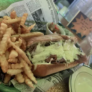 Chicago style Italian beef sandwich with fries