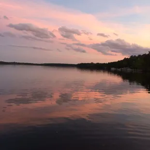 a lake at sunset