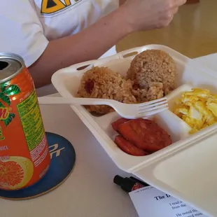 Fried rice breakfast with Portuguese sausage. Ono!