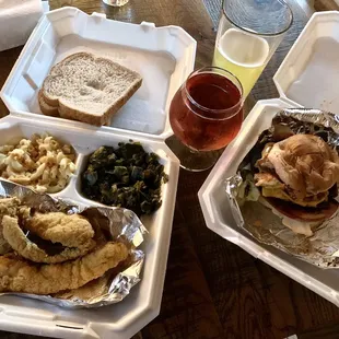 Fried fish dinner w/ sides and fried balogna royal sandwich (eaten inside Crafted Culture Brewing)