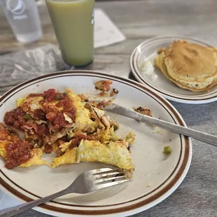 a plate of food and a glass of milk
