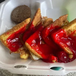&quot;Strawberry&quot; freedom toast and sausage