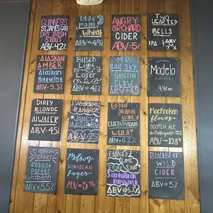 Craft draft beer menu