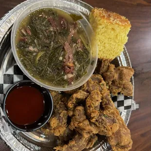 Collard Greens and Gizzards.  So good, just thinking about it makes my mouth water.