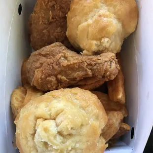 3 piece with potatoe wedges and 2 buttered honey biscuits $4.99 extra for a second biscuit