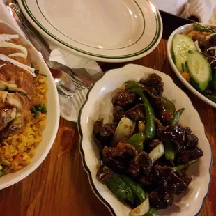 Chicken fried rice,  pepper duck fried rice and bunjal duck!   Yum