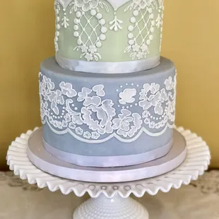 Cake Lace with Stenciling and overpaying.