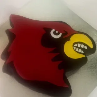 Chocolate Bourbon Cake with Bourbon Buttercream filling and frosting.  Fondant covered UL Cardinal.