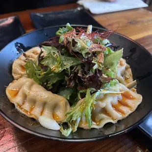 Spicy Dumplings with Salad
