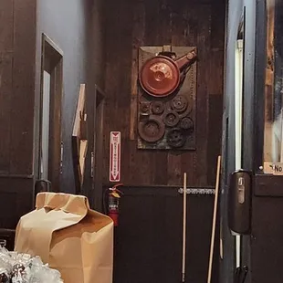 the entrance to a restaurant