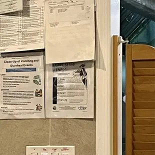 Just outside the kitchen open to the bar area... some of these notices are unappetizing