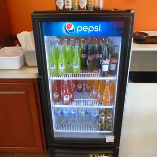 A small cooler with other beverage options like Jarritos soda.