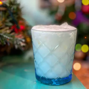 The White Christmas Margarita  is made w/ Casa Noble Tequila, fresh lime juice &amp; coconut milk  Deliciously foamy &amp; strong