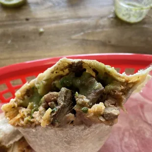 Carne Asada burrito with green chili