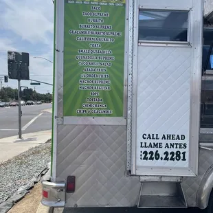 Menu and number to order ahead.