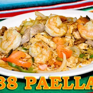a plate of shrimp and rice