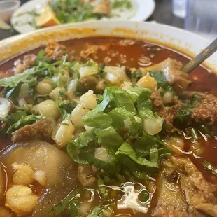 Spicy Menudo plus cilantro and onions - lucky I didn't add jalapeño