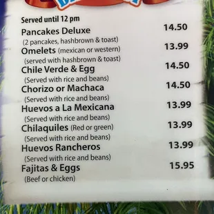 Breakfast menu till noon