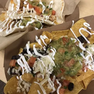 Chicken street tacos and nachos