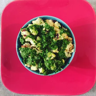 Chimichurri cauliflower highlighting the natural flavor of cauliflower with a little bit of a kick. Great for paleo diets!