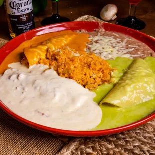 a plate of mexican food on a table