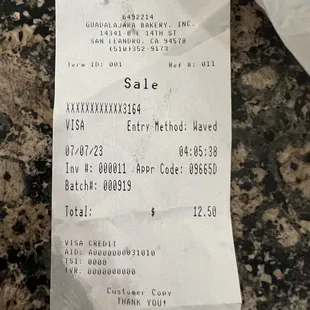 receipt for sale