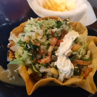 Chicken fajita taco salad.