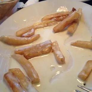 Cheese fries. Listed as Nathan's favorite. Nathan must be a three year old. Pass.