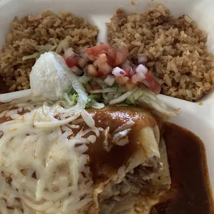 Chimichanga plate was delicious!  I don't like beans so I got all rice.  The portions was huge and worth the money.