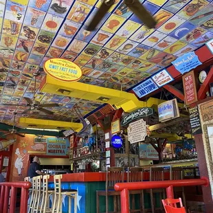 the ceiling of a mexican restaurant