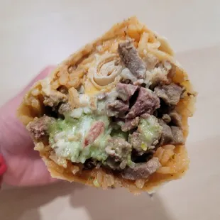 super burrito (carne asada, no beans) inside