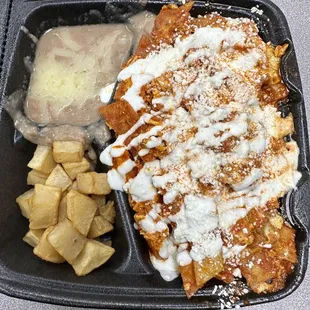 Chilaquiles with red sauce