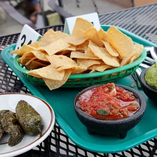 Chips Salsa and Guac. Roasted Jalapeños Gratis