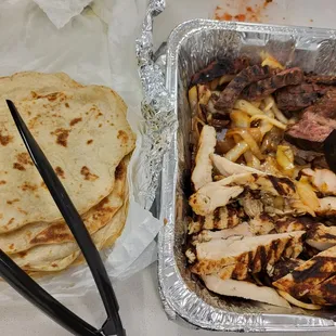 Beef &amp; chicken fajitas, and flour tortillas