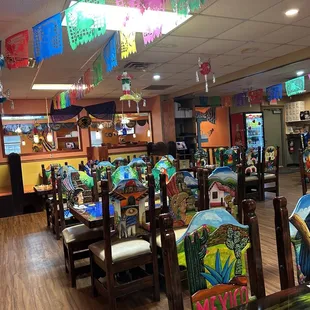 the dining area of a mexican restaurant