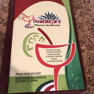 the menu for the restaurant