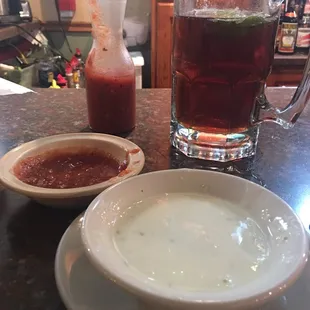 Cheese dip and salsa