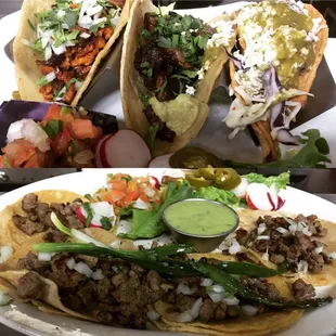 It's Taco Tuesday folks! Take your pick, we have carne asada street tacos, prime rib tacos, potato tacos and tacos al pastor!